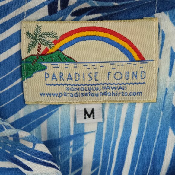 Paradise Found Men's Sz Medium Palm fronds Honolulu Hawaiian Blue Rayon Wood - Picture 3 of 5